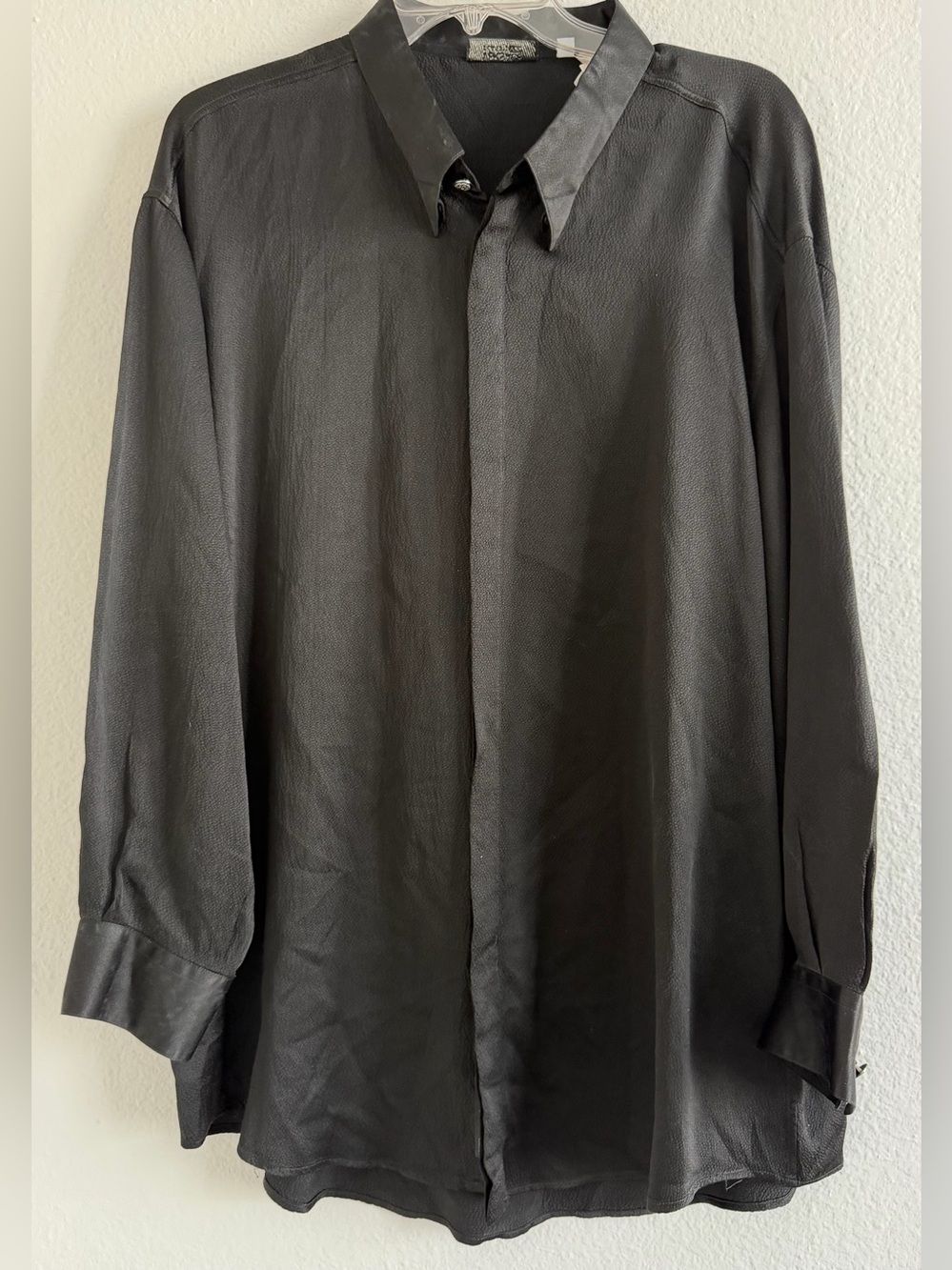 Vintage Versace Classic V2 Black 100% Silk Button Front Shirt